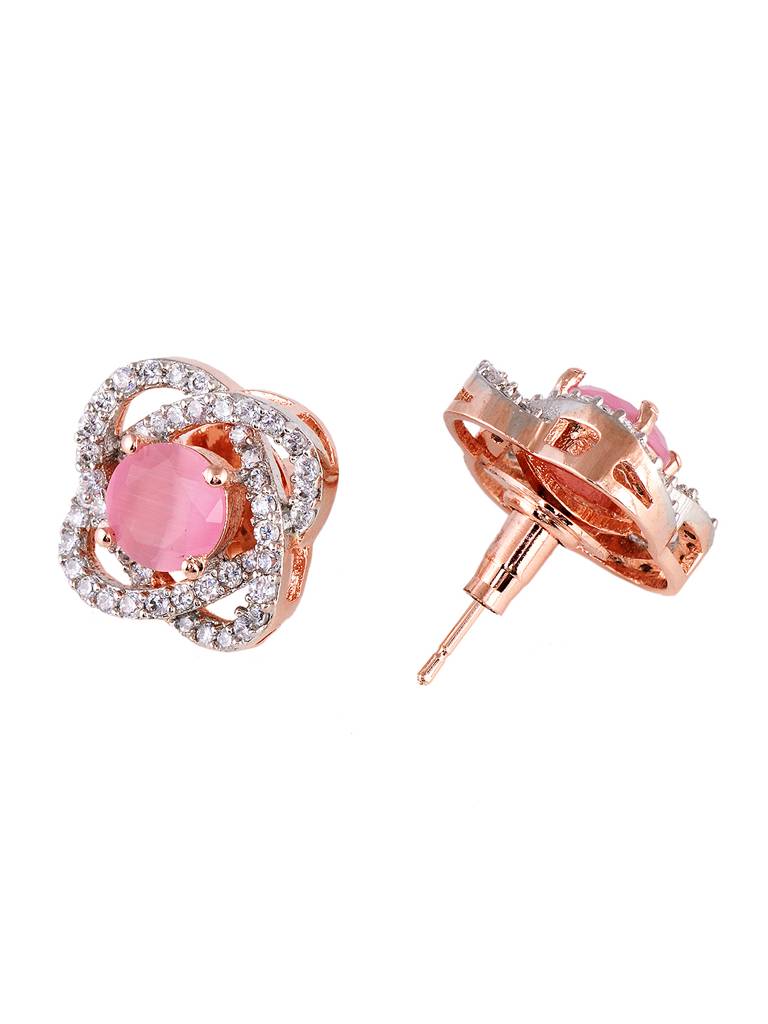 Rose Gold Plated Pink Ad Studded Studs Earrings : SJER1841