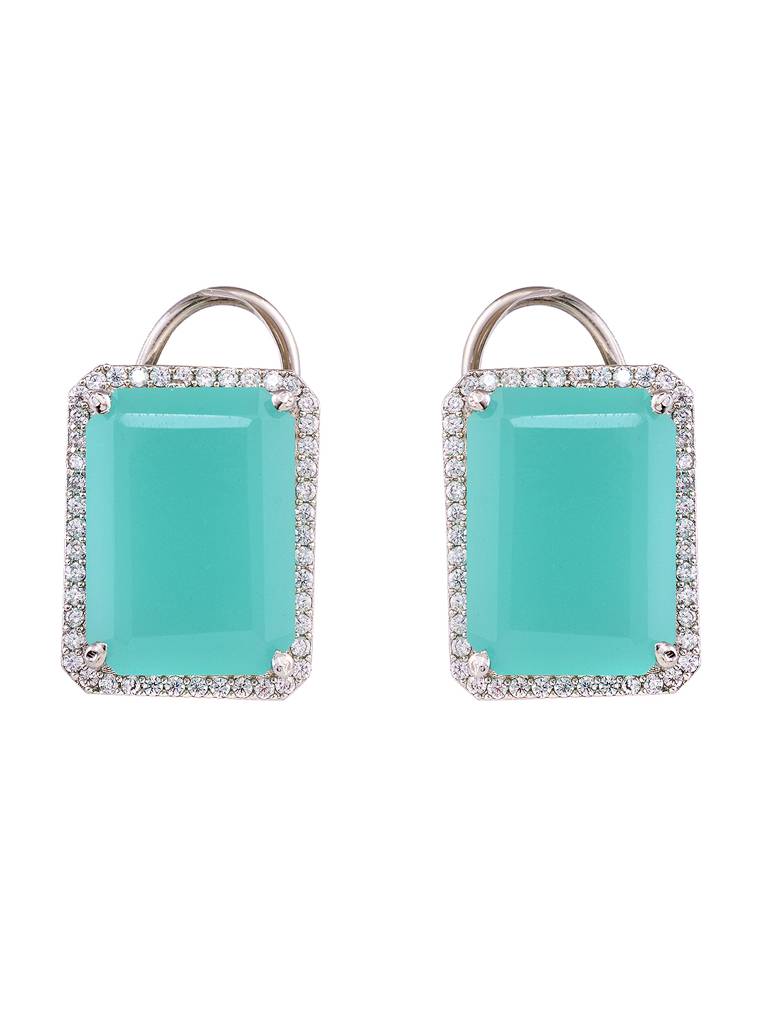 Siver Plated Turquoise Faux Glass Studded Statement Studs Earrings : SJER1846