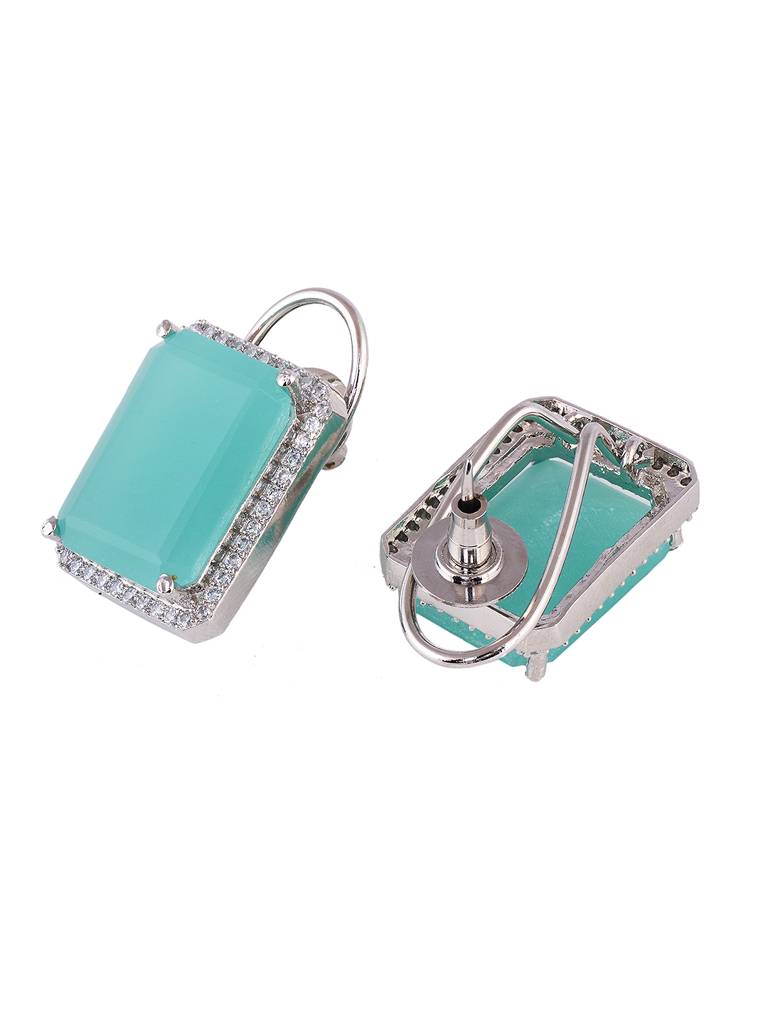 Siver Plated Turquoise Faux Glass Studded Statement Studs Earrings : SJER1846