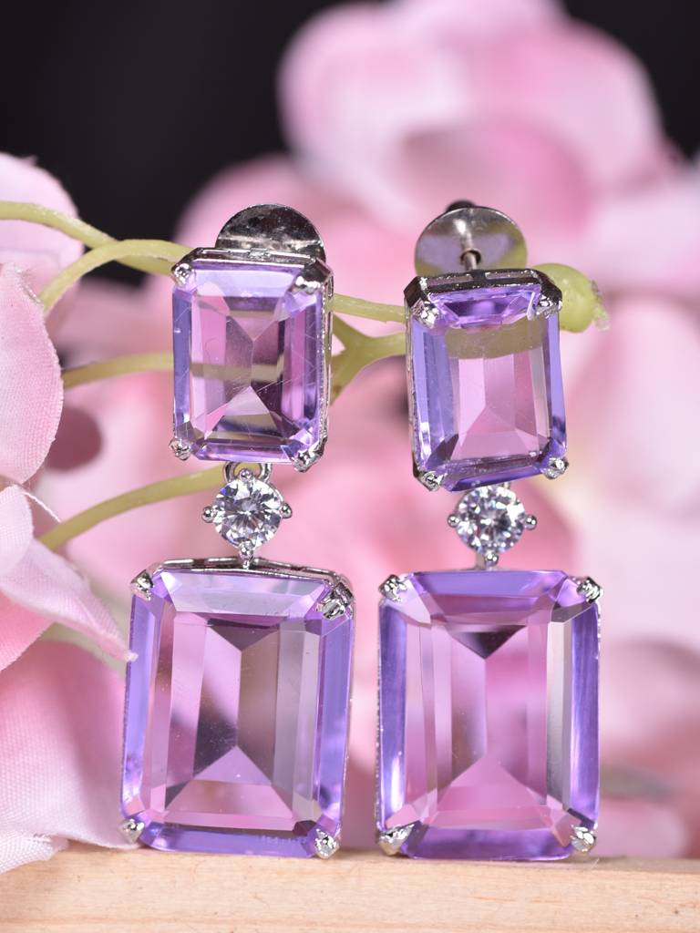 Eternz Certified Jewellery - Saraf RS Jewellery Silver Plated Lavender Faux Glass Embellished Luxe Chandelier Earrings (Free Size)