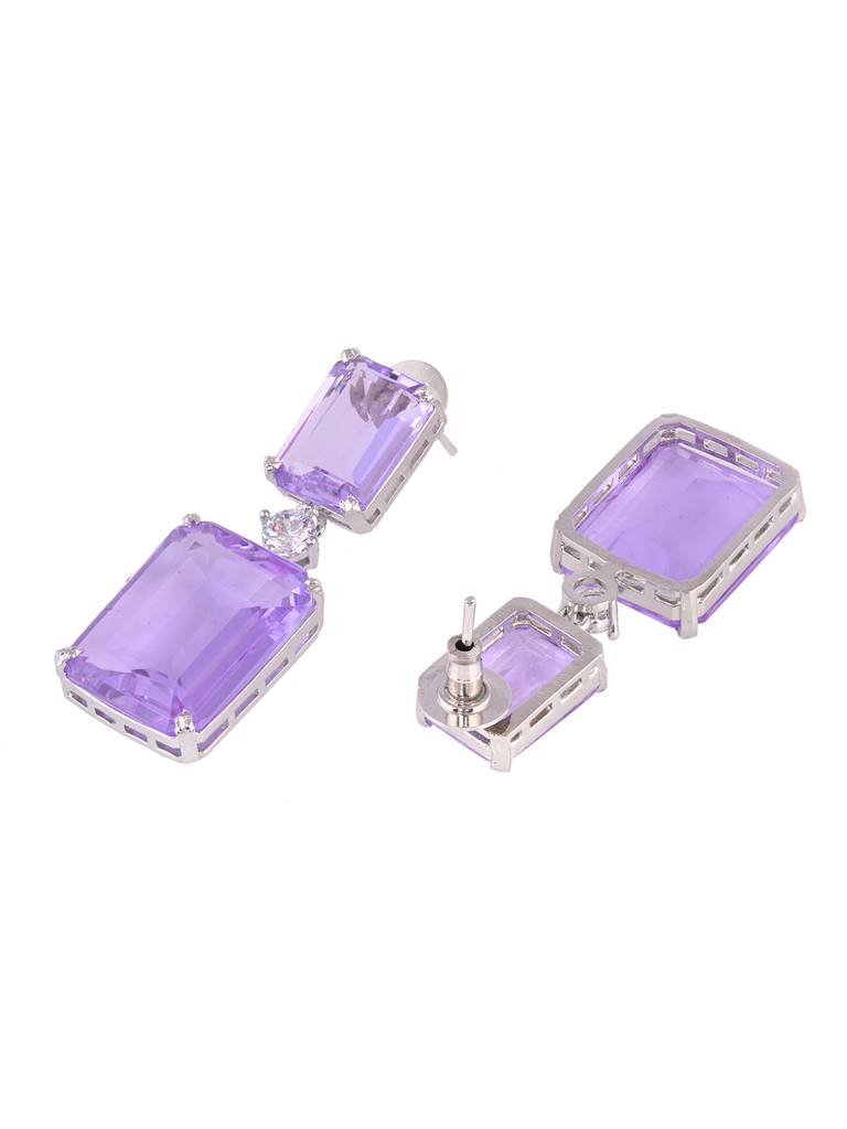 Silver Plated Lavender Faux Glass Embellished Luxe  Chandelier Earrings : SJER1850