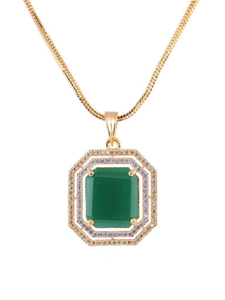 Gold Toned Emerald Green Ad Studded Locket Jewellery Set : SJLK1851