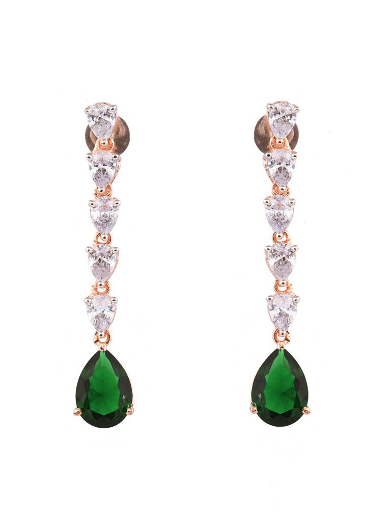 Rose Gold Toned Emerald Green Studded Designer Pendant Jewellery Set : SJNK1852