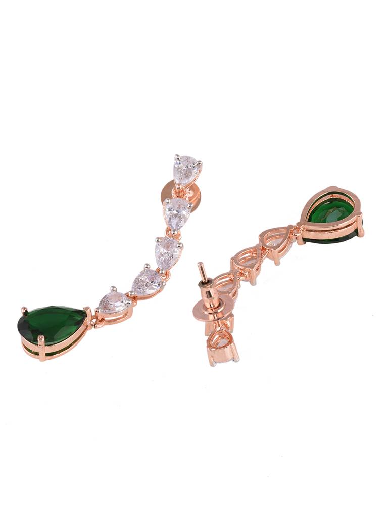 Rose Gold Toned Emerald Green Studded Designer Pendant Jewellery Set : SJNK1852