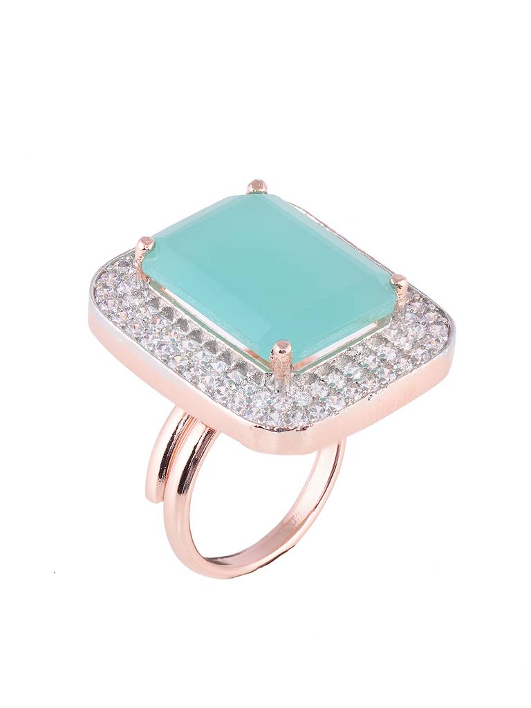 Rose Gold Plated Turquoise Glass Studded Statement Finger Ring : SJRG1853