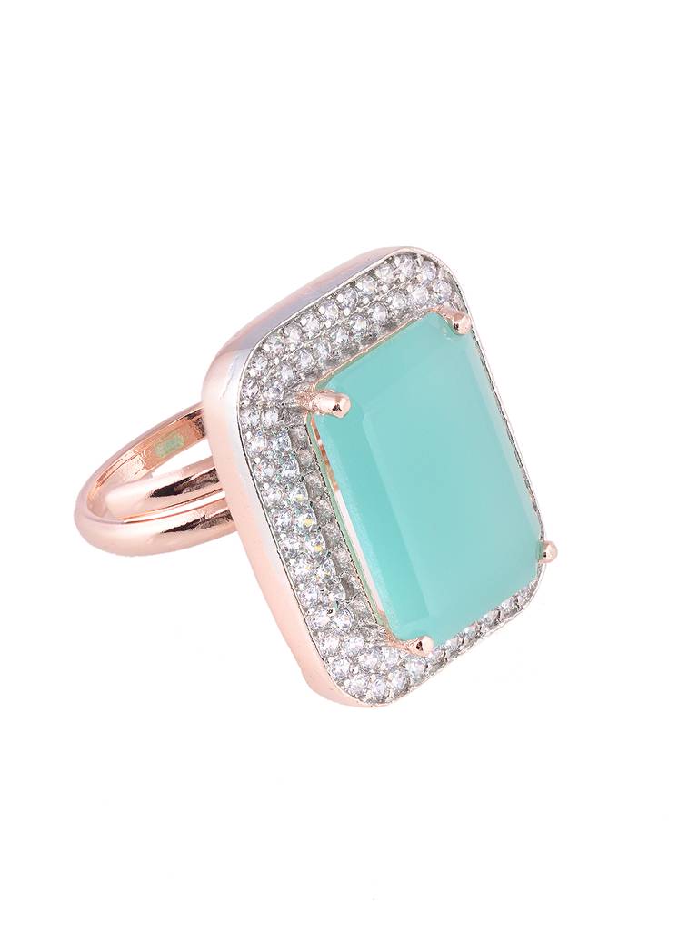 Rose Gold Plated Turquoise Glass Studded Statement Finger Ring : SJRG1853