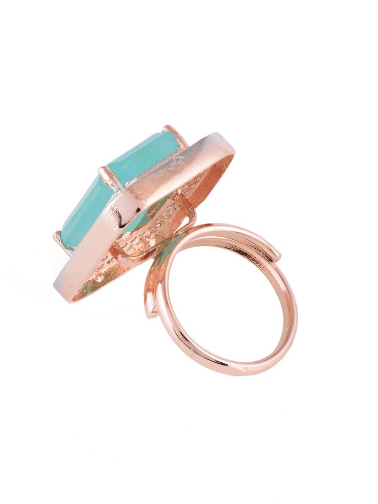 Rose Gold Plated Turquoise Glass Studded Statement Finger Ring : SJRG1853