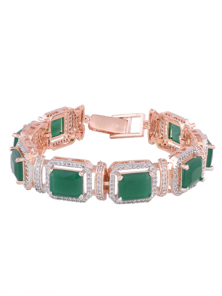Rose Gold Plated Emerald Green Ad Studded Wraparound Designer Bracelet : SJBR1854