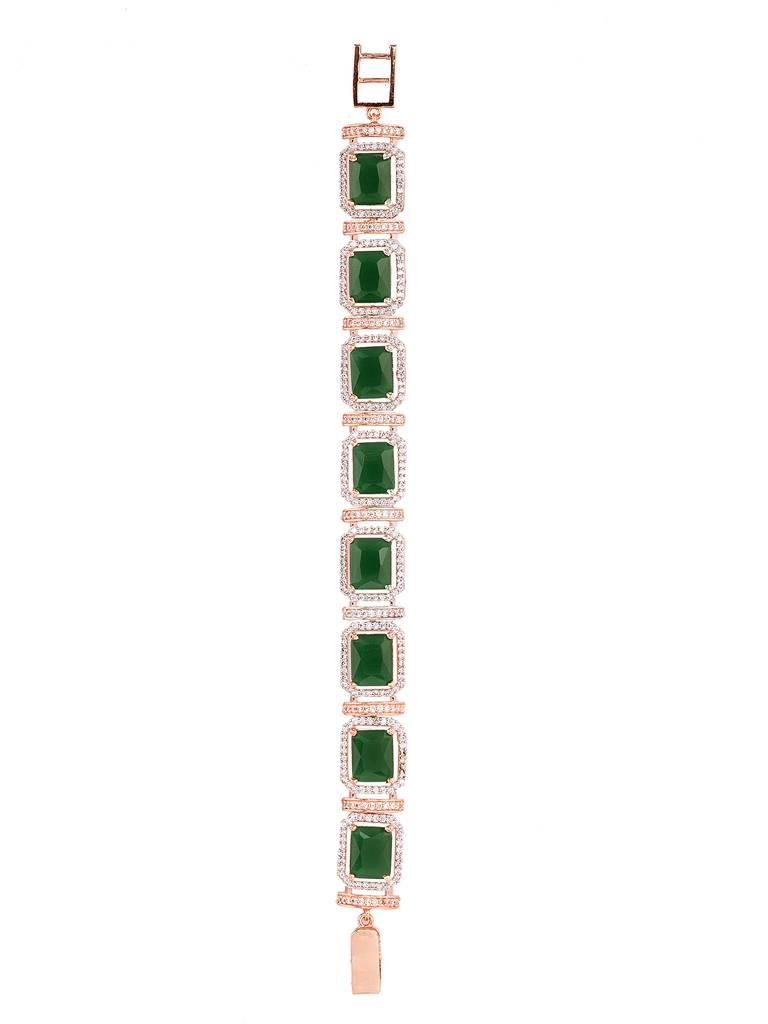 Rose Gold Plated Emerald Green Ad Studded Wraparound Designer Bracelet : SJBR1854