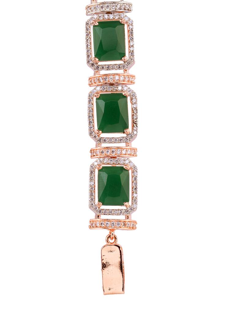 Rose Gold Plated Emerald Green Ad Studded Wraparound Designer Bracelet : SJBR1854