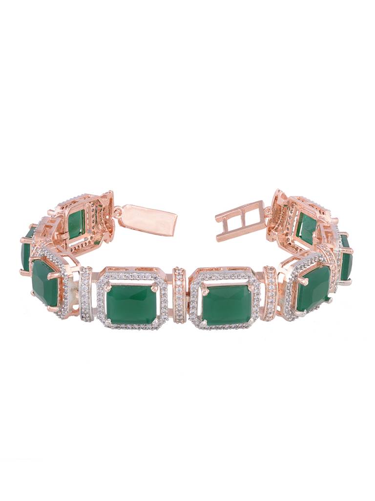 Rose Gold Plated Emerald Green Ad Studded Wraparound Designer Bracelet : SJBR1854