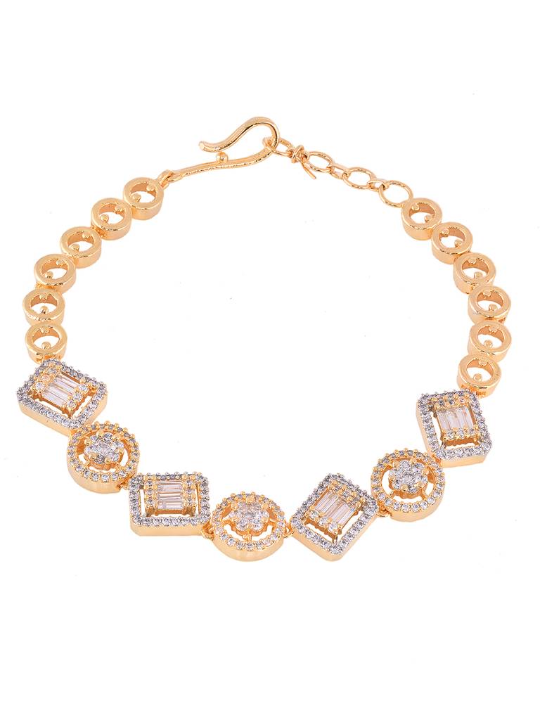 Gold Plated White Ad Studded Wraparound Designer Bracelet : SJBR1855
