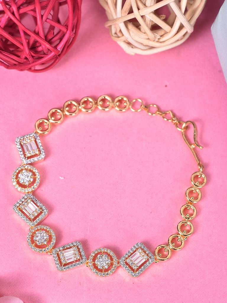 Gold Plated White Ad Studded Wraparound Designer Bracelet : SJBR1855