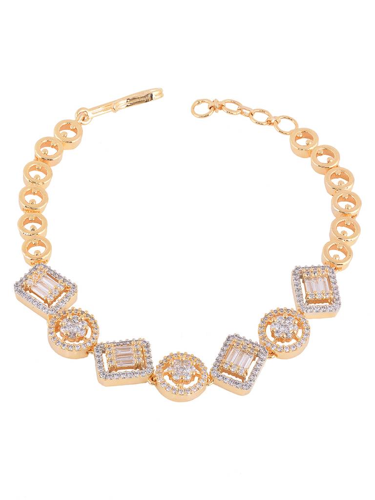 Gold Plated White Ad Studded Wraparound Designer Bracelet : SJBR1855