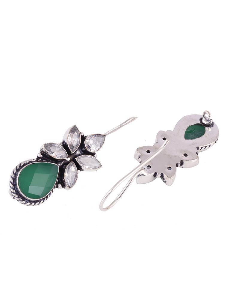 Silver Oxidised Green Ad Studded Drop Earringsearring : SJER1858