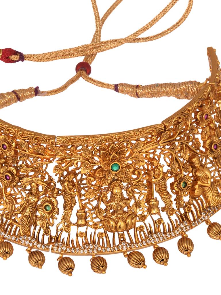 Gold Plated Green Lakshmiji Temple Choker Jewellery Set : SJNK1862