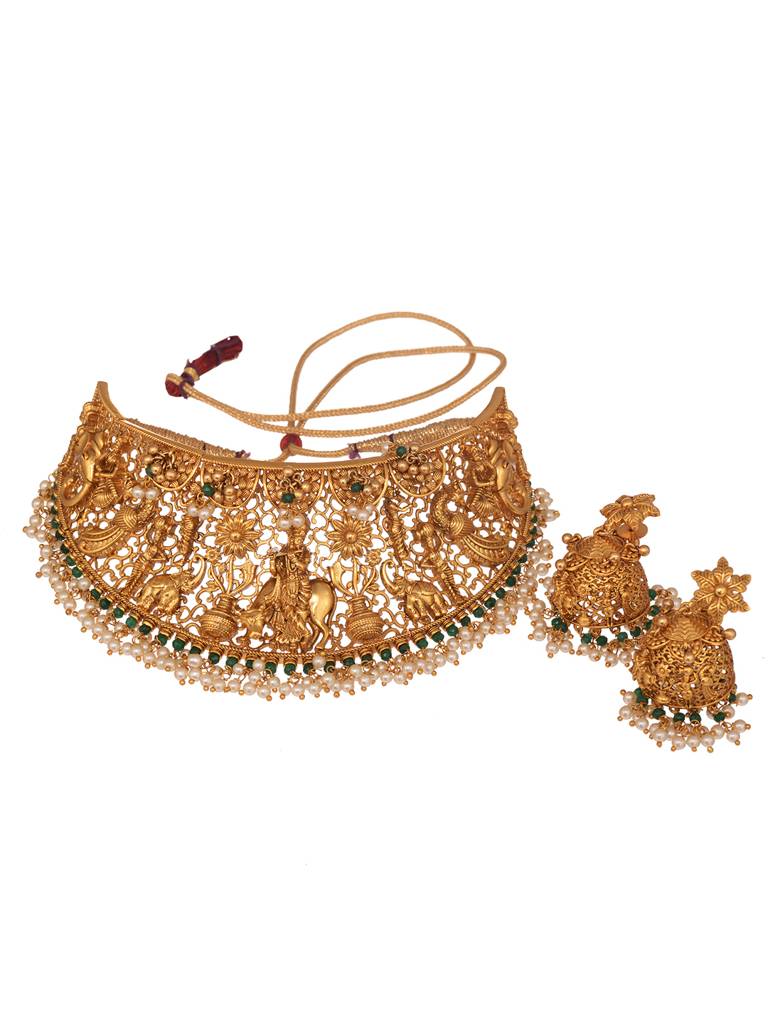 Gold Plated Krishna Leela Choker Temple Jewellery Set : SJNK1863