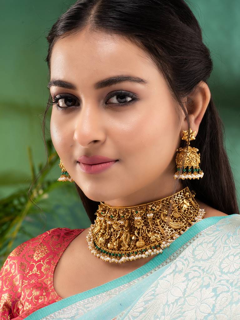 Gold Plated Krishna Leela Choker Temple Jewellery Set : SJNK1863