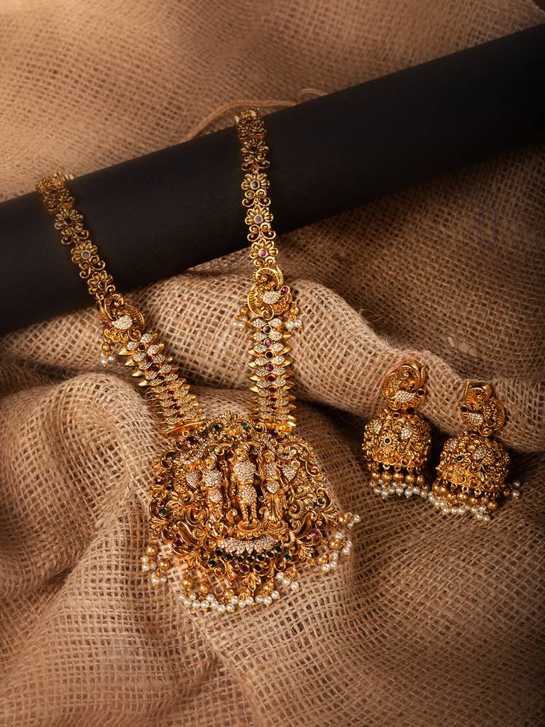 Gold Plated Stone Studded Ram Darbar Jewellery Set : SJNK1864