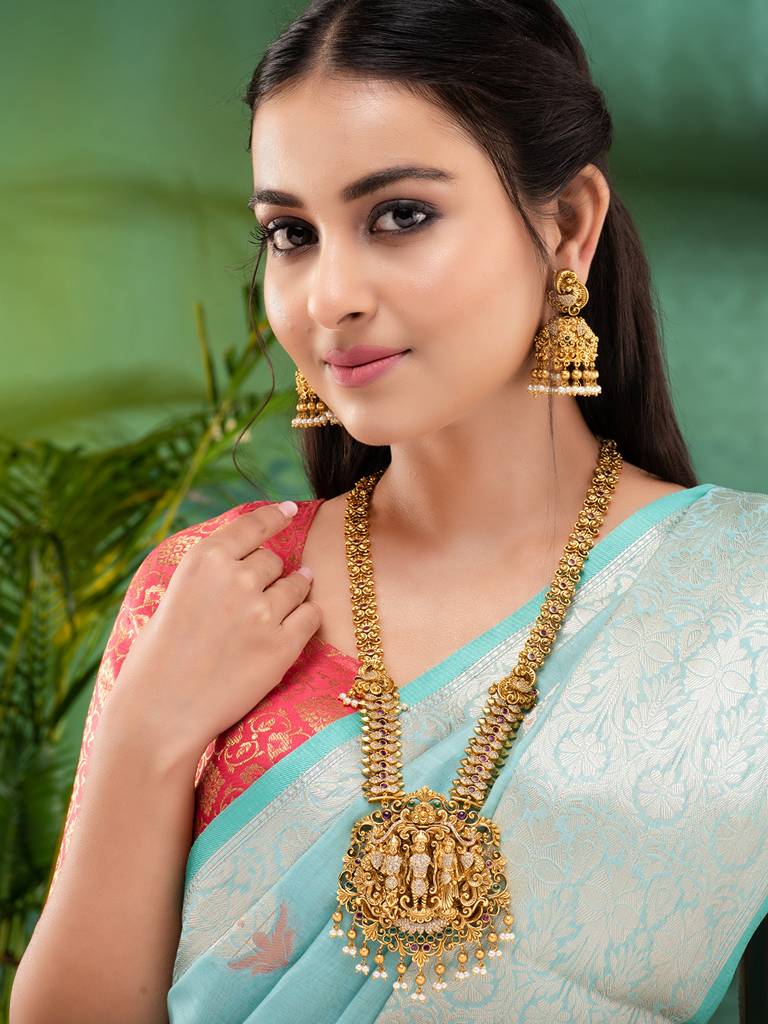 Gold Plated Stone Studded Ram Darbar Jewellery Set : SJNK1864