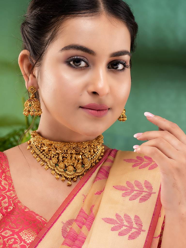 24-Ct Gold Polish Kempo Radha Krishna Jewellery Set : SJNK1866