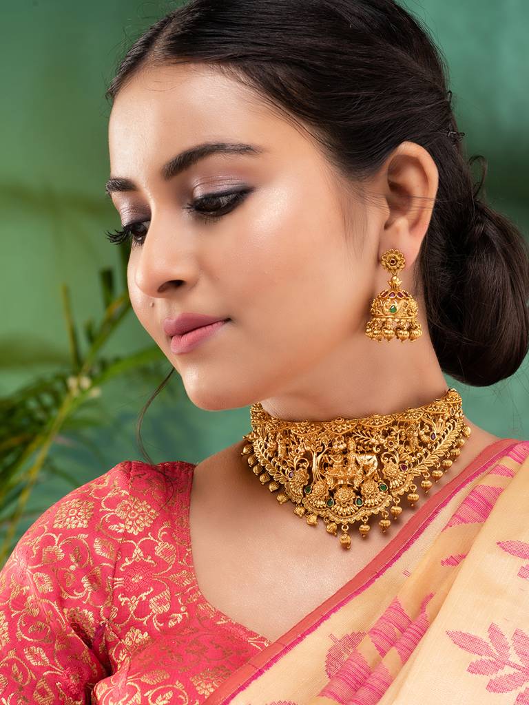 24-Ct Gold Polish Kempo Radha Krishna Jewellery Set : SJNK1866