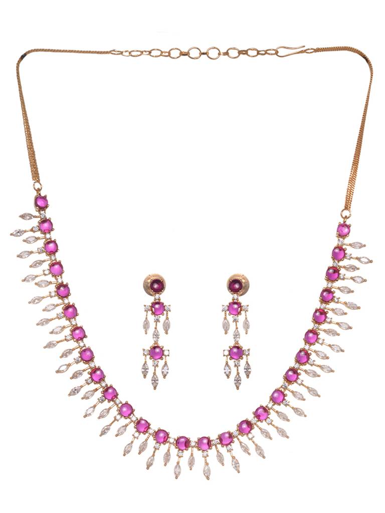 Gold Toned Red Kemp Stone Studded Statement Jewellery Set Set : SJNK1869