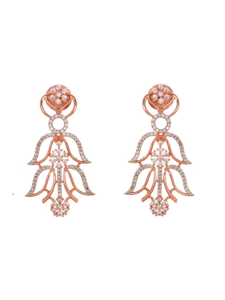 Rose Gold Plated Ad Studded Floral Minimal Necklace Jewellery Set For Women : SJNK1870