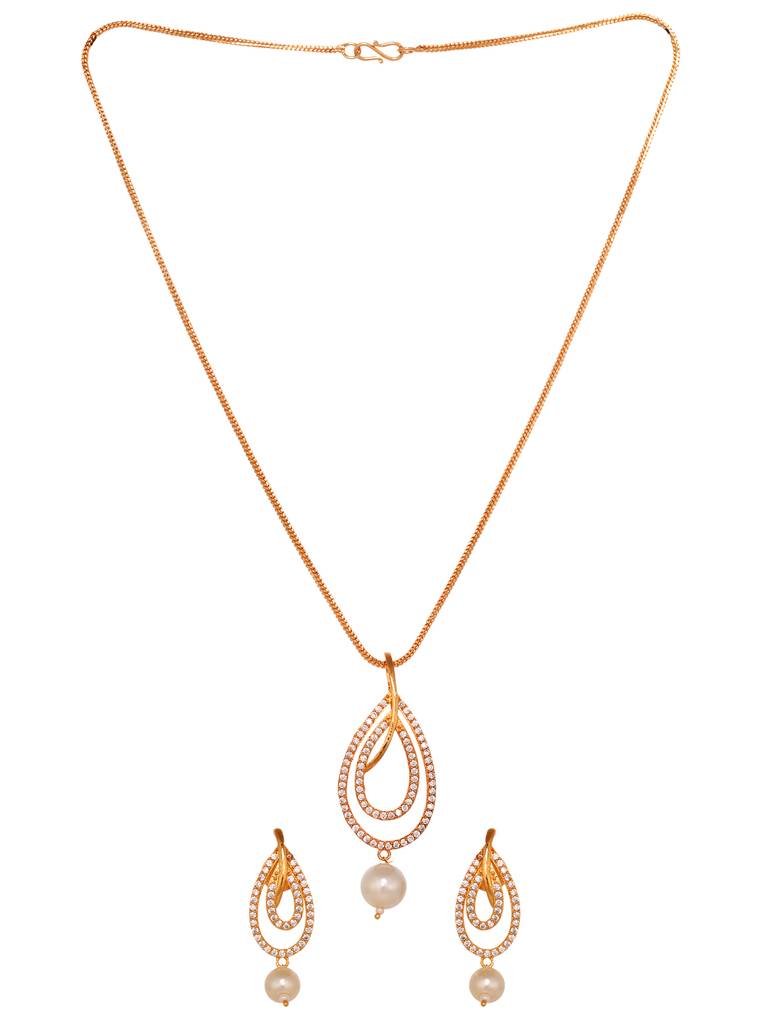 Gold Toned Pearl Studded Minimal Locket Jewellery Set : SJLK1873