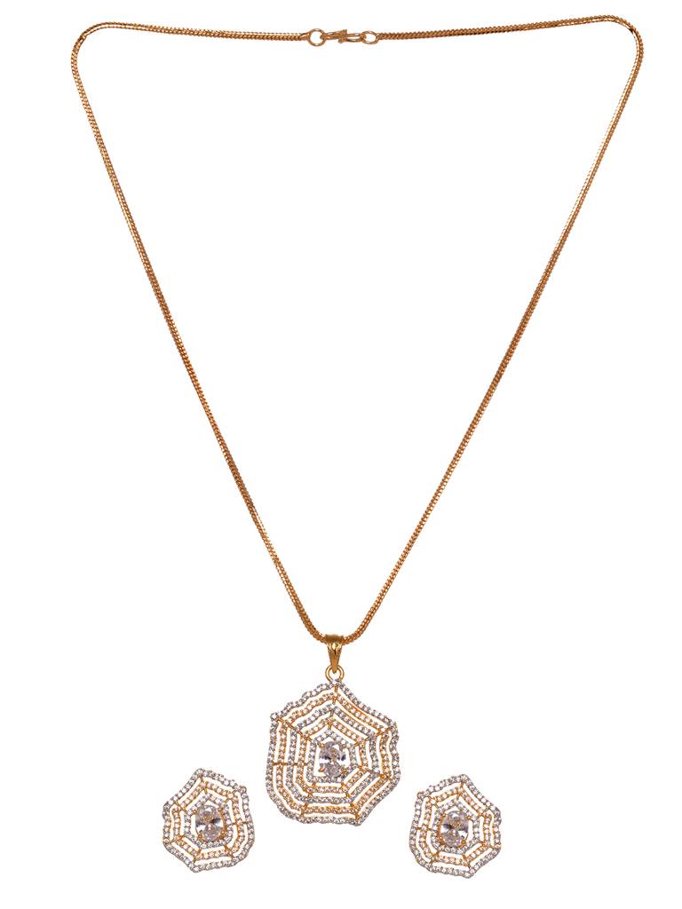 Gold Plated Ad Studded Statement Pendant Jewellery Set : SJLK1874