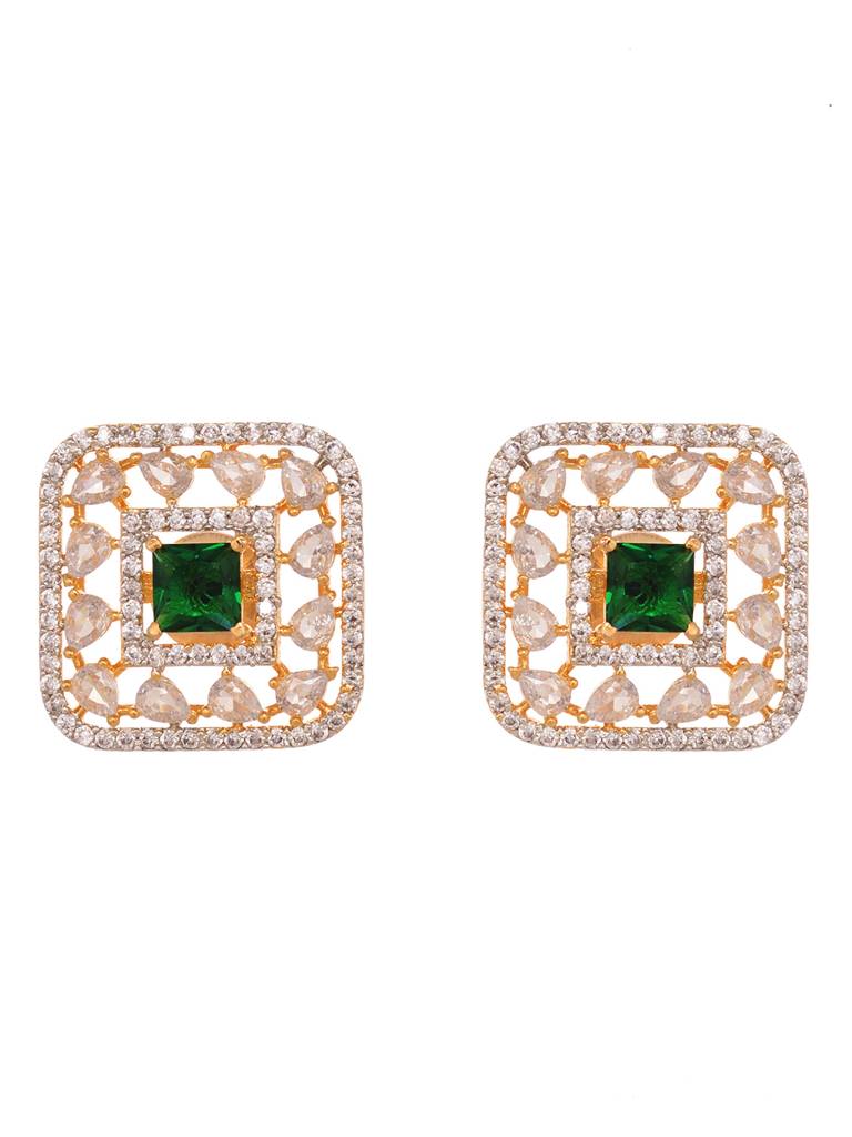 Gold Toned Green Ad Embellished Designer Pendant Jewellery Set : SJLK1876