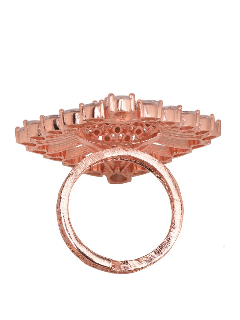 Rose Gold Toned White Ad Studded Statement Finger Ring : SJRG1877