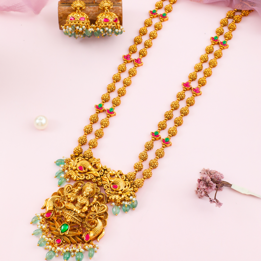 Kasturi Necklace Set  – 1 Gram Gold Plated Double-Strand Necklace : J-75