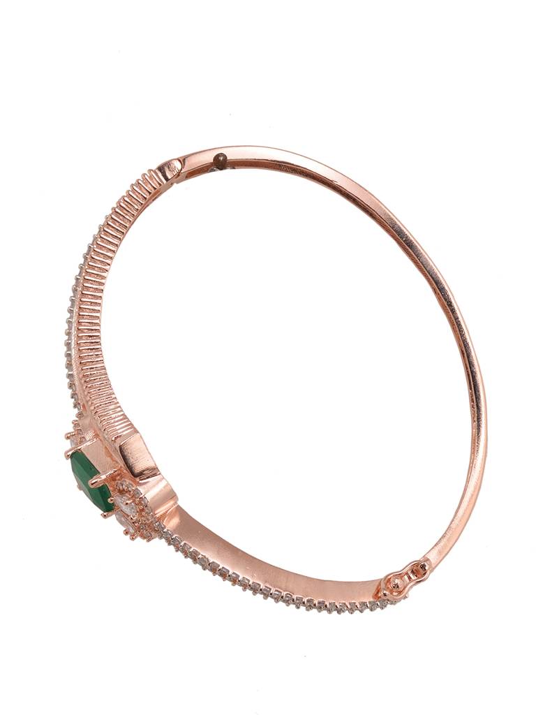 Rose Gold Plated Green Ad Studded Minimal Kada Braceletbracelet : SJBR1880