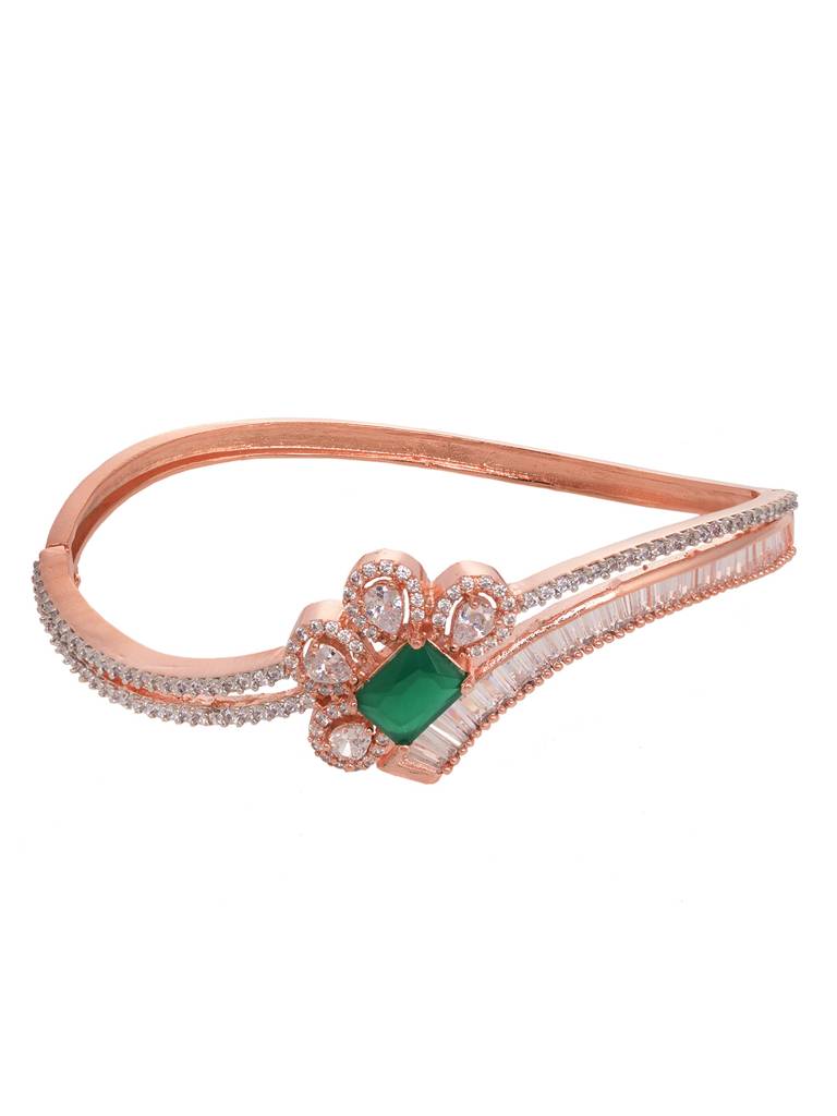 Rose Gold Plated Green Ad Studded Minimal Kada Braceletbracelet : SJBR1880