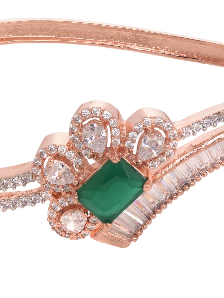 Rose Gold Plated Green Ad Studded Minimal Kada Braceletbracelet : SJBR1880