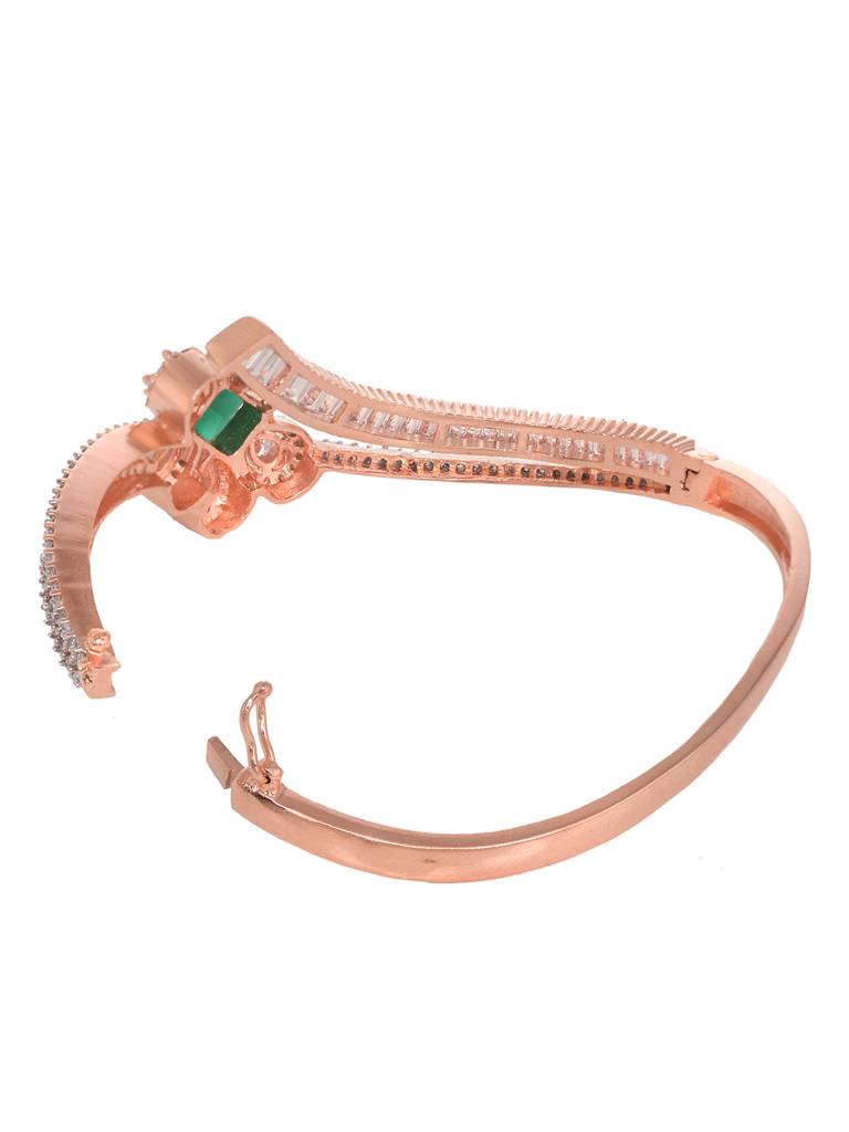 Rose Gold Plated Green Ad Studded Minimal Kada Braceletbracelet : SJBR1880