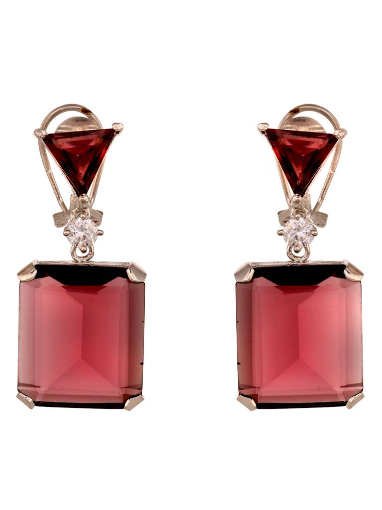 Silver Plated Maroon Faux Glass Studded Statement Earrings : SJER1882
