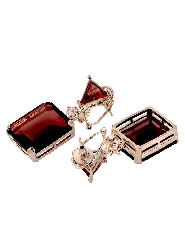 Silver Plated Maroon Faux Glass Studded Statement Earrings : SJER1882