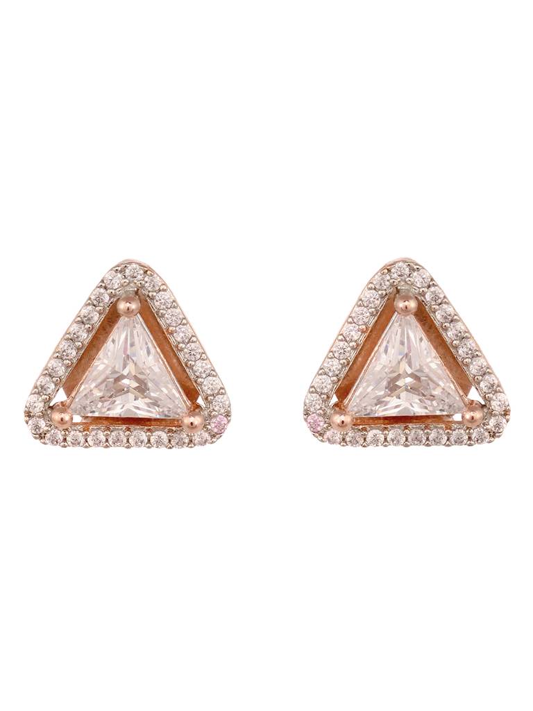 Rose Gold Plated White Ad Studded Minimal Studs Earrings : SJER1883