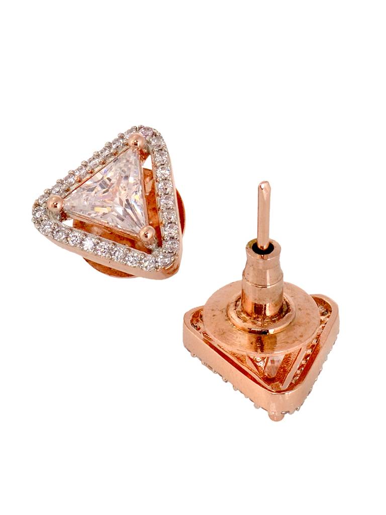 Rose Gold Plated White Ad Studded Minimal Studs Earrings : SJER1883