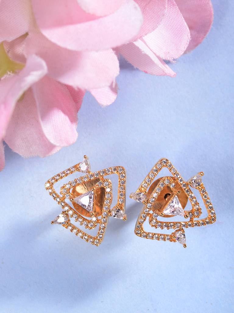 Gold Toned Ad Embellised Solar Studs Earring : SJER1884
