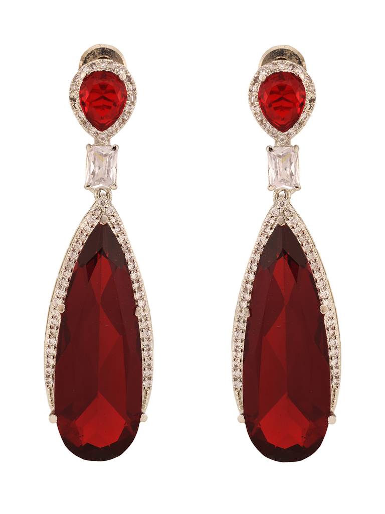 Silver Toned Red Ad Studded Faux Statement Drop Earring : SJER1885