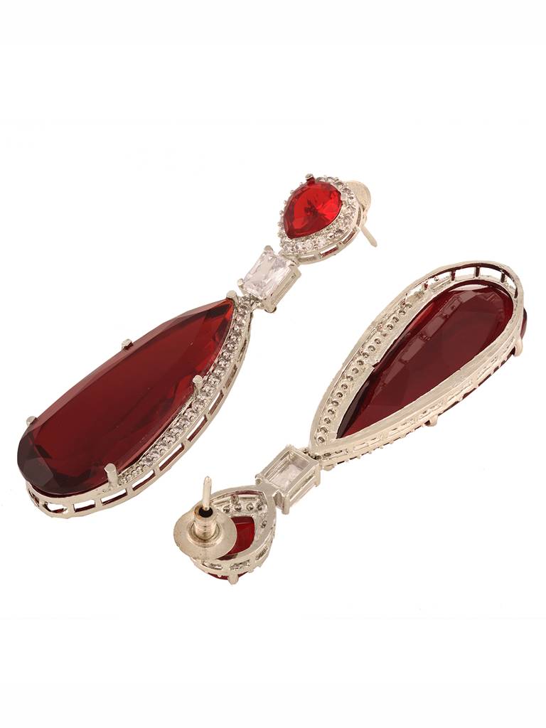 Silver Toned Red Ad Studded Faux Statement Drop Earring : SJER1885