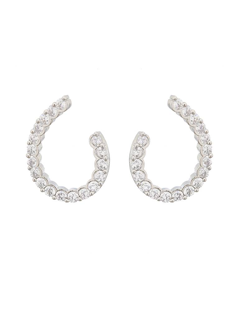 Silver Toned Ad Studded Hoop Earrings : SJER1888