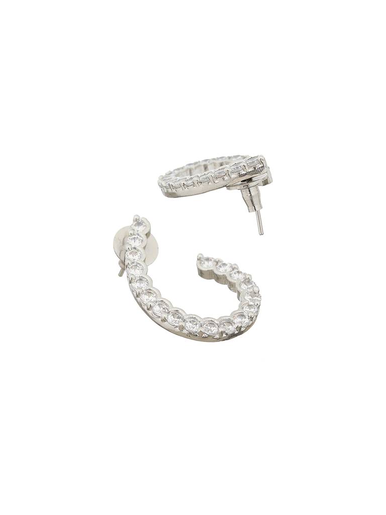 Silver Toned Ad Studded Hoop Earrings : SJER1888