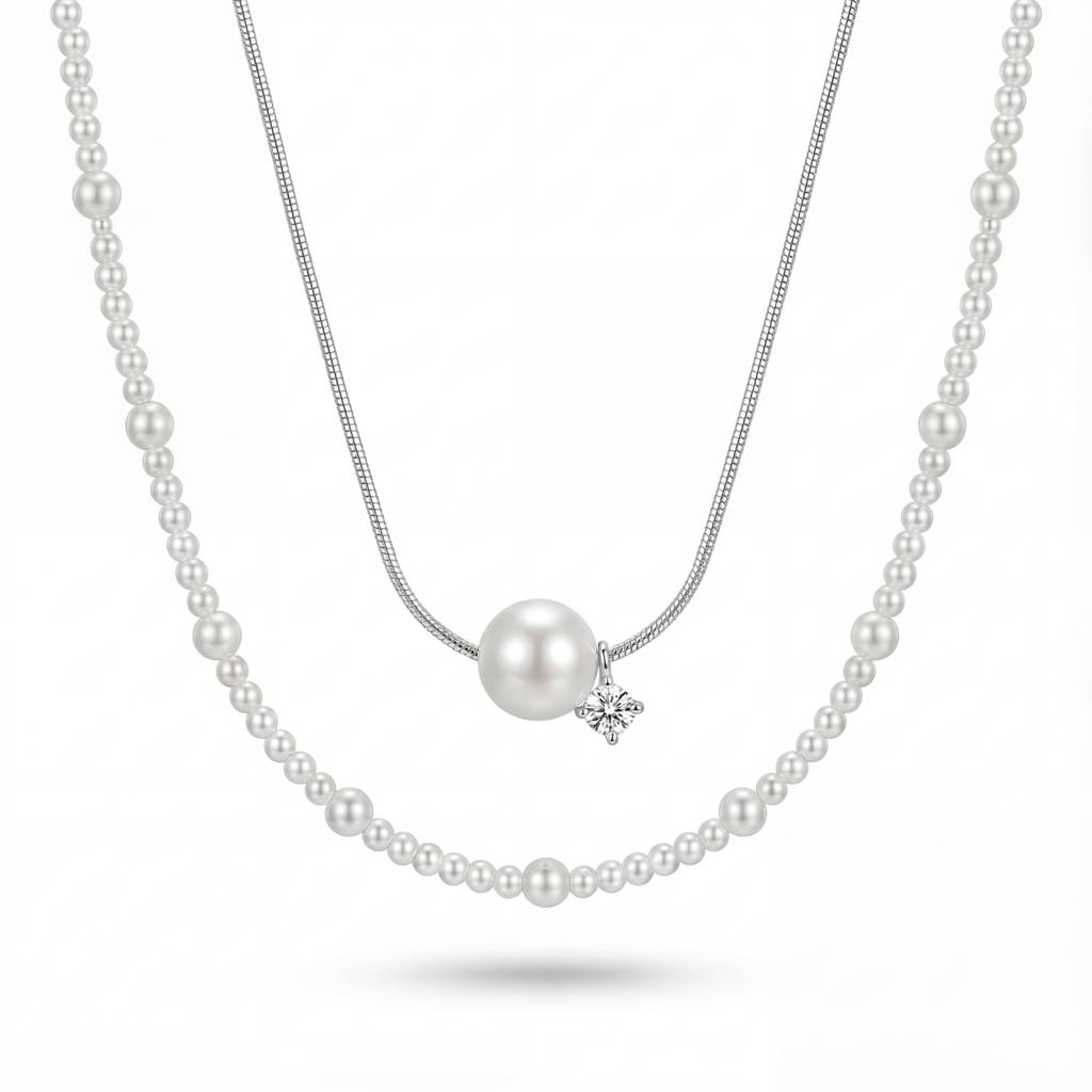 Korean Starlight Symphony Double-Layer Pearl Necklace : YUFSNL241