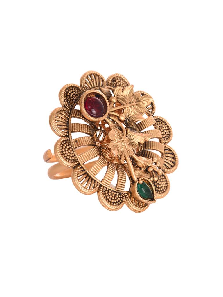 Gold Plated Multi Coloured Ethnic Finger Ring : SJRG1894