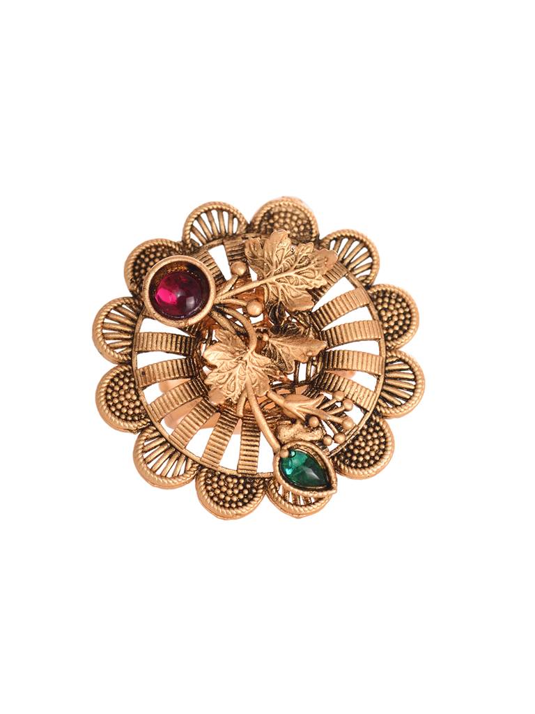 Gold Plated Multi Coloured Ethnic Finger Ring : SJRG1894