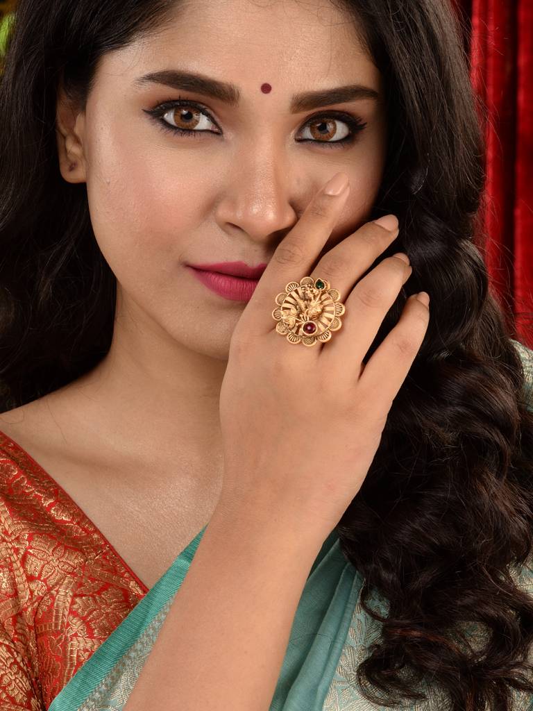 Gold Plated Multi Coloured Ethnic Finger Ring : SJRG1894